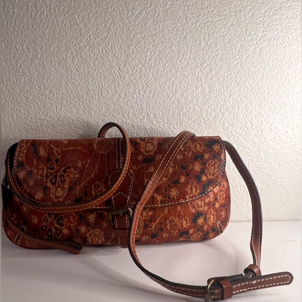 Patricia Nash Floral Tan Leather Crossbody Bag